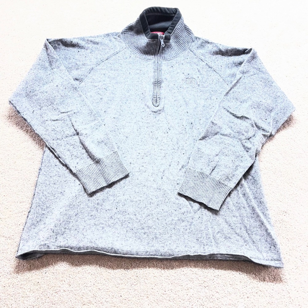 The North Face Quarter Zip Sweater Mens XL Gray Cotton Wool Blend Fleece Collar - Picture 1 of 11